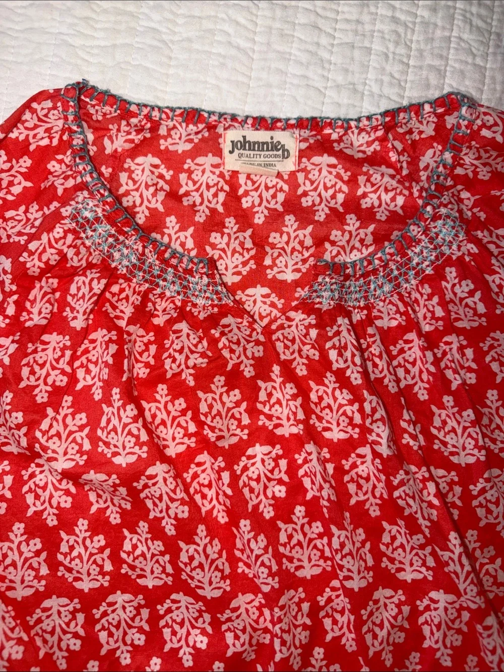 Red Printed Tunic Dress with White Floral Motif